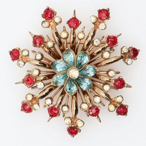 Vintage CoroCraft Vermeil Sterling Regency Star Sunburst Rhinestone Brooch 1940s